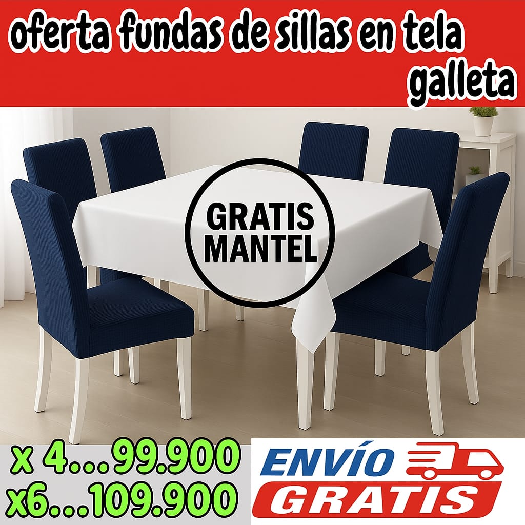 !Oferta! fundas para sillas en Tela GALLETA Combo x 4 y 6 Gratis Mantel + Envio ⭐⭐⭐⭐⭐5/5
