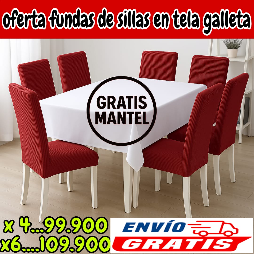 !Oferta! fundas para sillas en Tela GALLETA Combo x 4 y 6 Gratis Mantel + Envio ⭐⭐⭐⭐⭐5/5