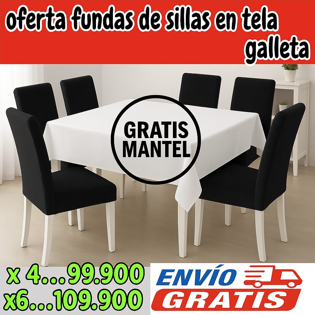 !Oferta! fundas para sillas en Tela GALLETA Combo x 4 y 6 Gratis Mantel + Envio ⭐⭐⭐⭐⭐5/5