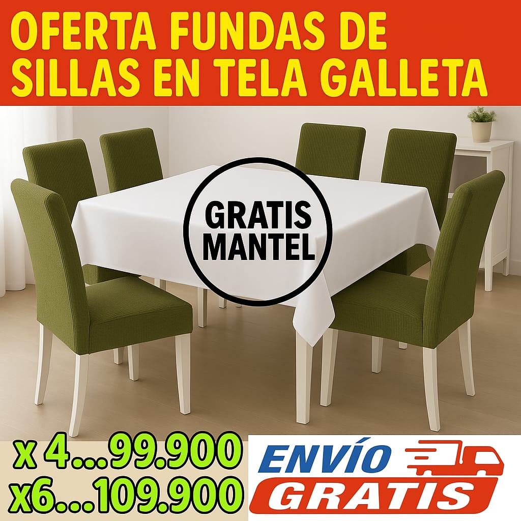 !Oferta! fundas para sillas en Tela GALLETA Combo x 4 y 6 Gratis Mantel + Envio ⭐⭐⭐⭐⭐5/5