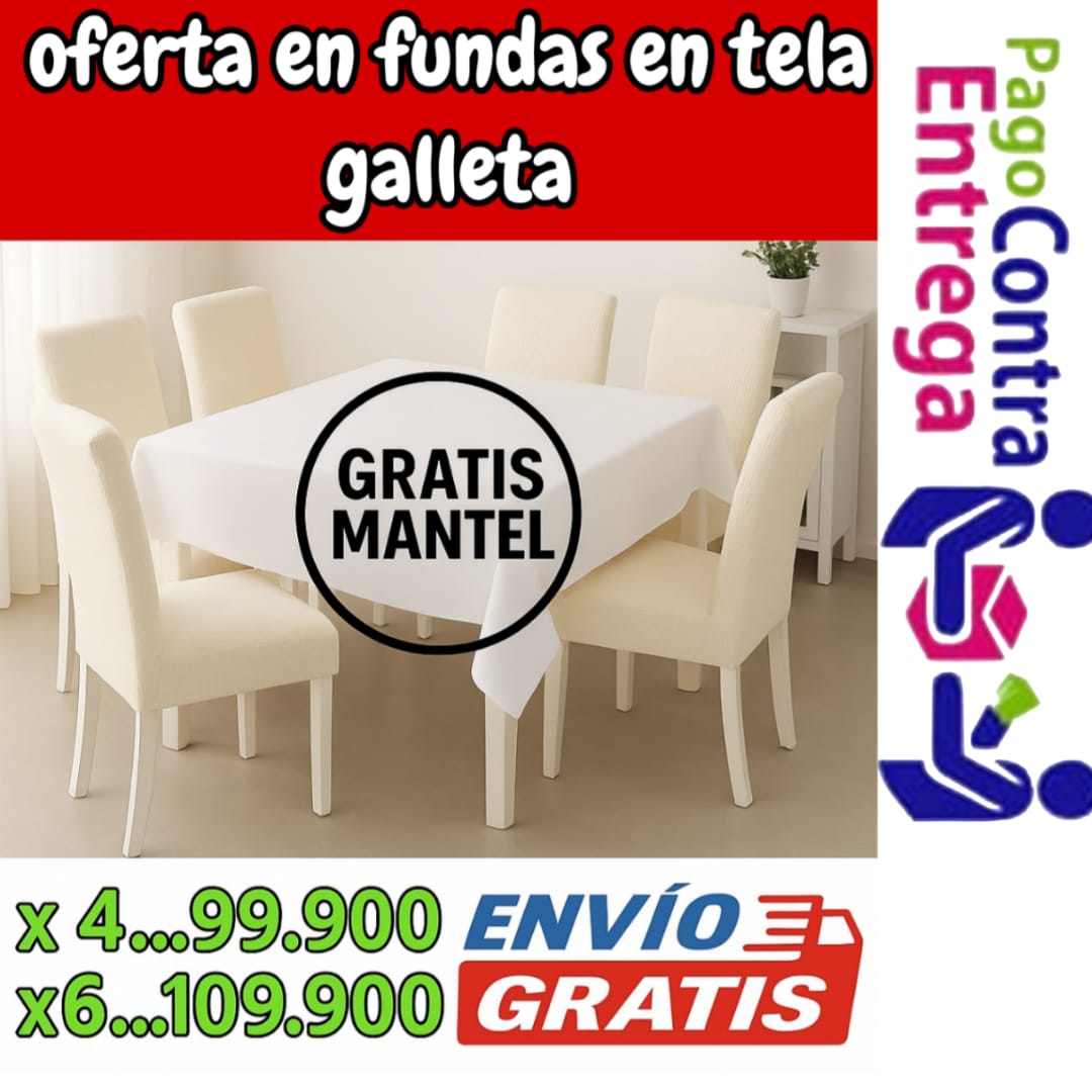 !Oferta! fundas para sillas en Tela GALLETA Combo x 4 y 6 Gratis Mantel + Envio ⭐⭐⭐⭐⭐5/5