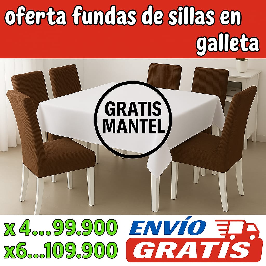 !Oferta! fundas para sillas en Tela GALLETA Combo x 4 y 6 Gratis Mantel + Envio ⭐⭐⭐⭐⭐5/5
