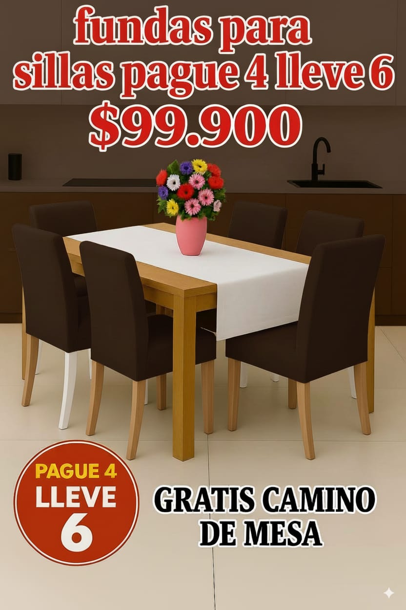 FUNDAS AJUSTABLES PARA SILLAS DE COMEDOR PAGUE 4 LLEVE6 +CENTRO DE MESA. 5/5⭐️⭐️⭐️⭐️⭐️
