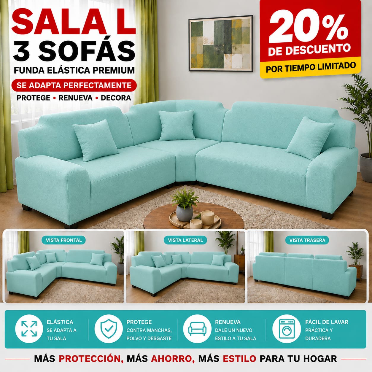 OFERTA EN FUNDAS AJUSTABLES PARA SOFA TIPO L 3 PIEZAS ⭐️⭐️⭐️⭐️⭐️5/5