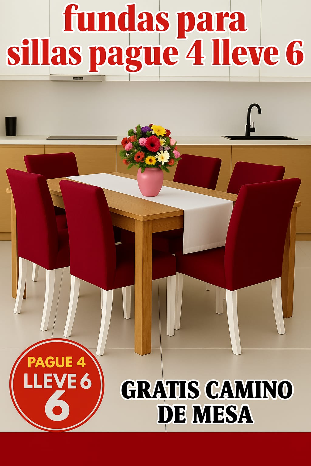FUNDAS AJUSTABLES PARA SILLAS DE COMEDOR PAGUE 4 LLEVE6 +CENTRO DE MESA. 5/5⭐️⭐️⭐️⭐️⭐️