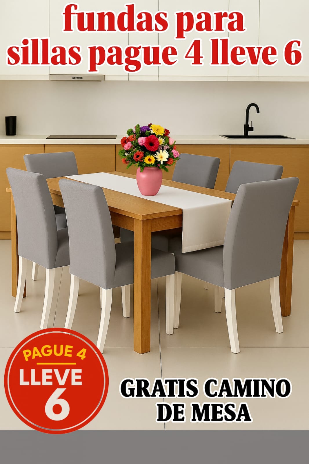 FUNDAS AJUSTABLES PARA SILLAS DE COMEDOR PAGUE 4 LLEVE6 +CENTRO DE MESA. 5/5⭐️⭐️⭐️⭐️⭐️