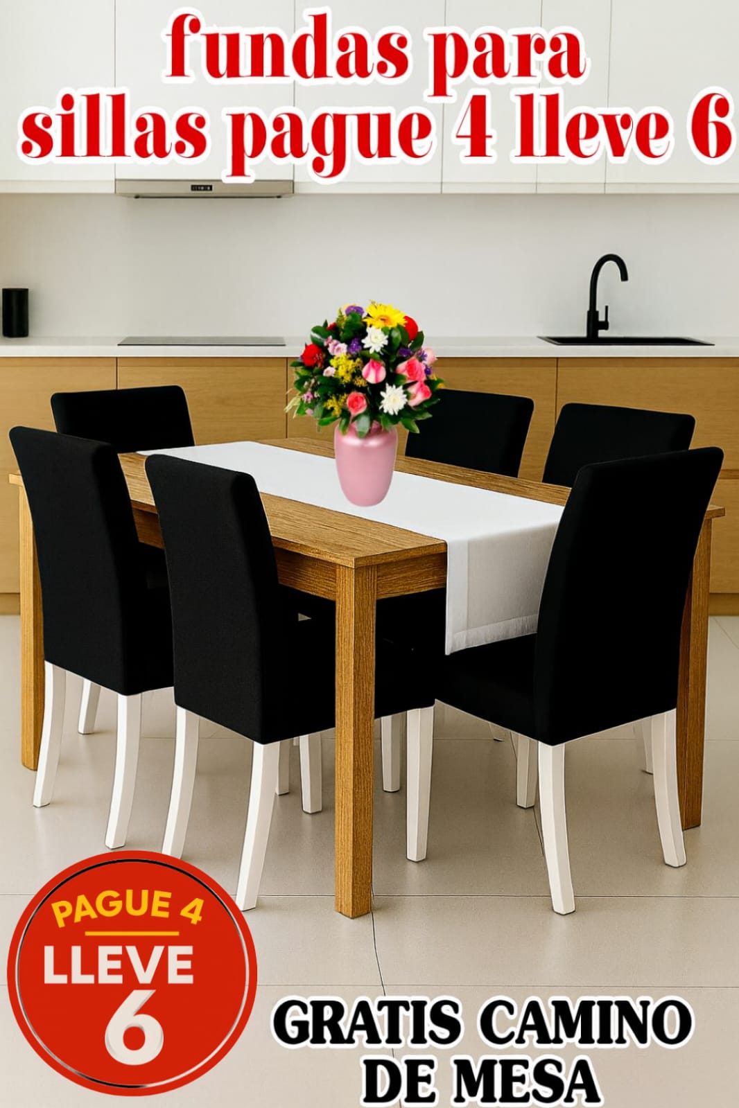 FUNDAS AJUSTABLES PARA SILLAS DE COMEDOR PAGUE 4 LLEVE6 +CENTRO DE MESA. 5/5⭐️⭐️⭐️⭐️⭐️