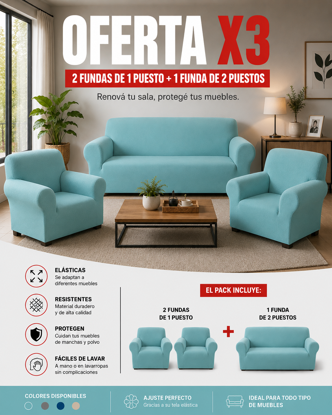 OFERTA X 3 ( 2UND DE 1 PUESTO Y 1 UND DE 2 PUESTOS)