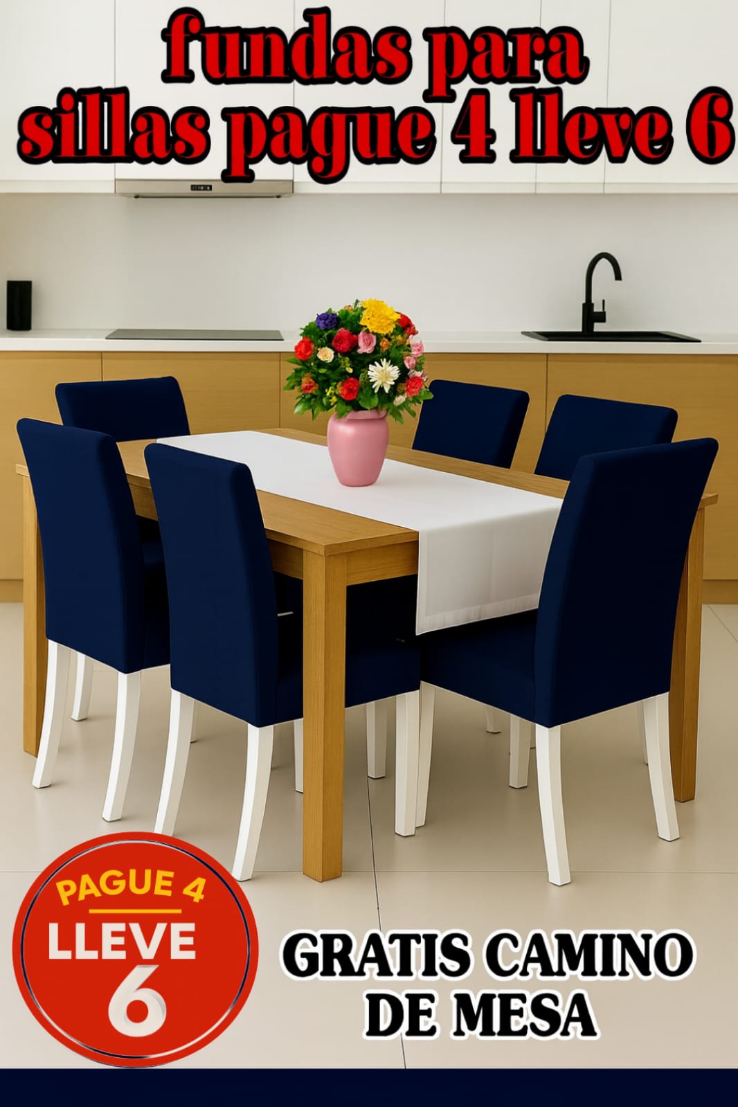 FUNDAS AJUSTABLES PARA SILLAS DE COMEDOR PAGUE 4 LLEVE6 +CENTRO DE MESA. 5/5⭐️⭐️⭐️⭐️⭐️