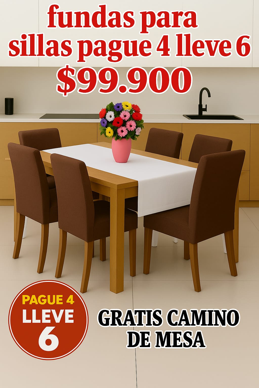 FUNDAS AJUSTABLES PARA SILLAS DE COMEDOR PAGUE 4 LLEVE6 +CENTRO DE MESA. 5/5⭐️⭐️⭐️⭐️⭐️