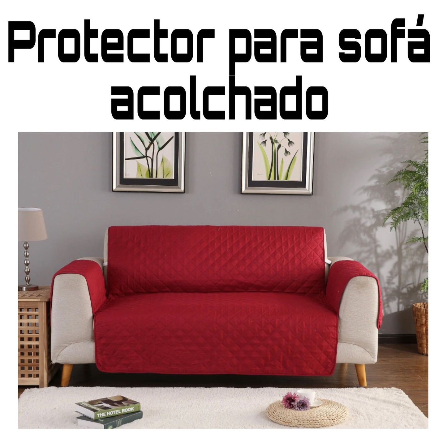 Funda cubre sofa acolchado circulos Rojo - Gris 2 Plazas