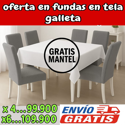 !Oferta! fundas para sillas en Tela GALLETA Combo x 4 y 6 Gratis Mantel + Envio ⭐⭐⭐⭐⭐5/5