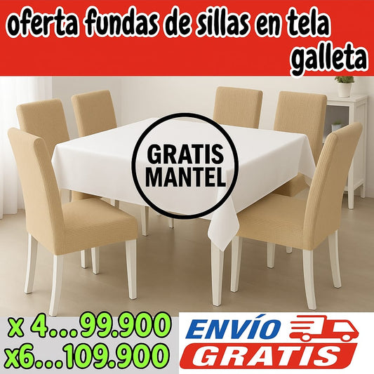 !Oferta! fundas para sillas en Tela GALLETA Combo x 4 y 6 Gratis Mantel + Envio ⭐⭐⭐⭐⭐5/5