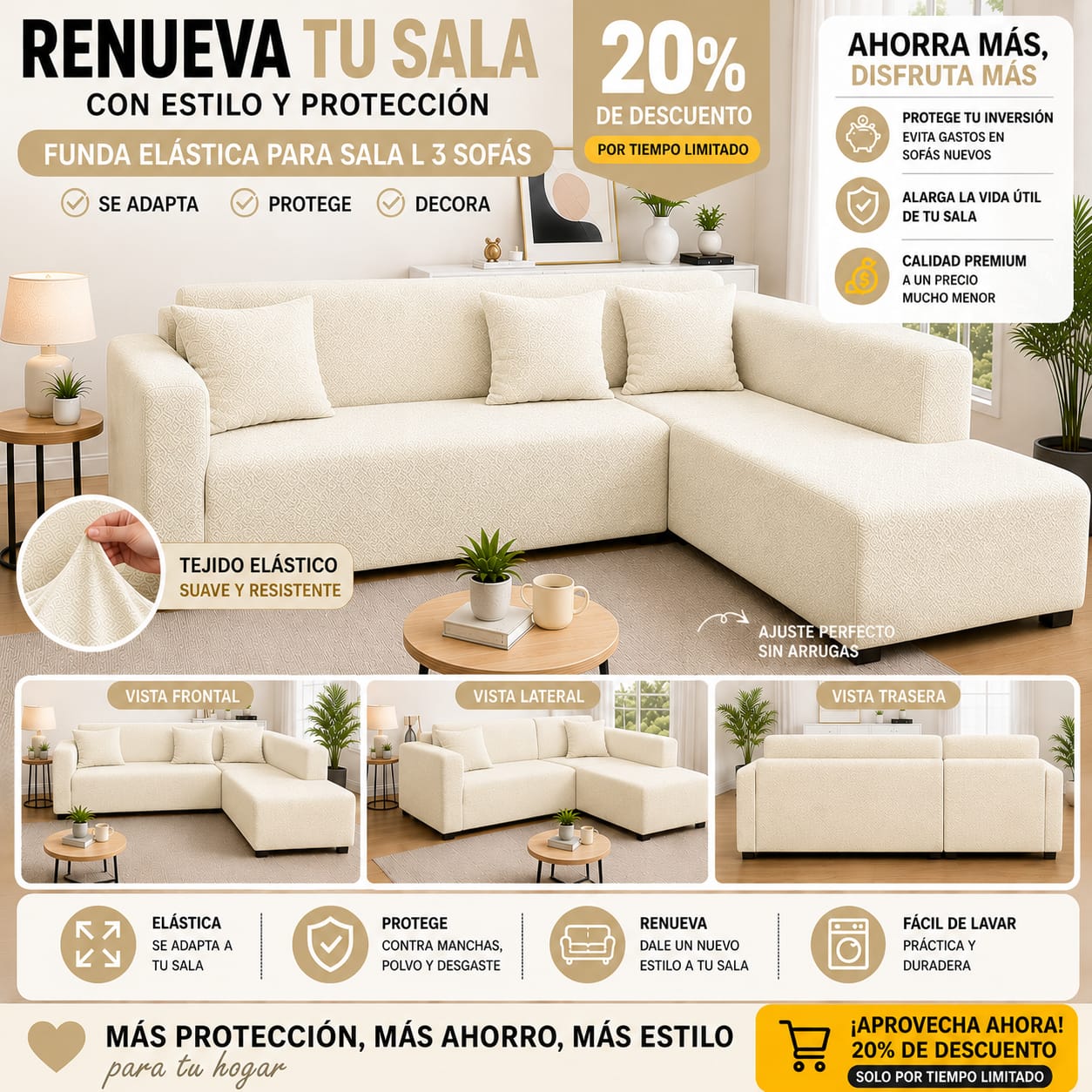 FUNDA PREMIUM AJUSTABLE PARA SOFA  20% DE DESCUENTO ⭐️⭐️⭐️⭐️⭐️