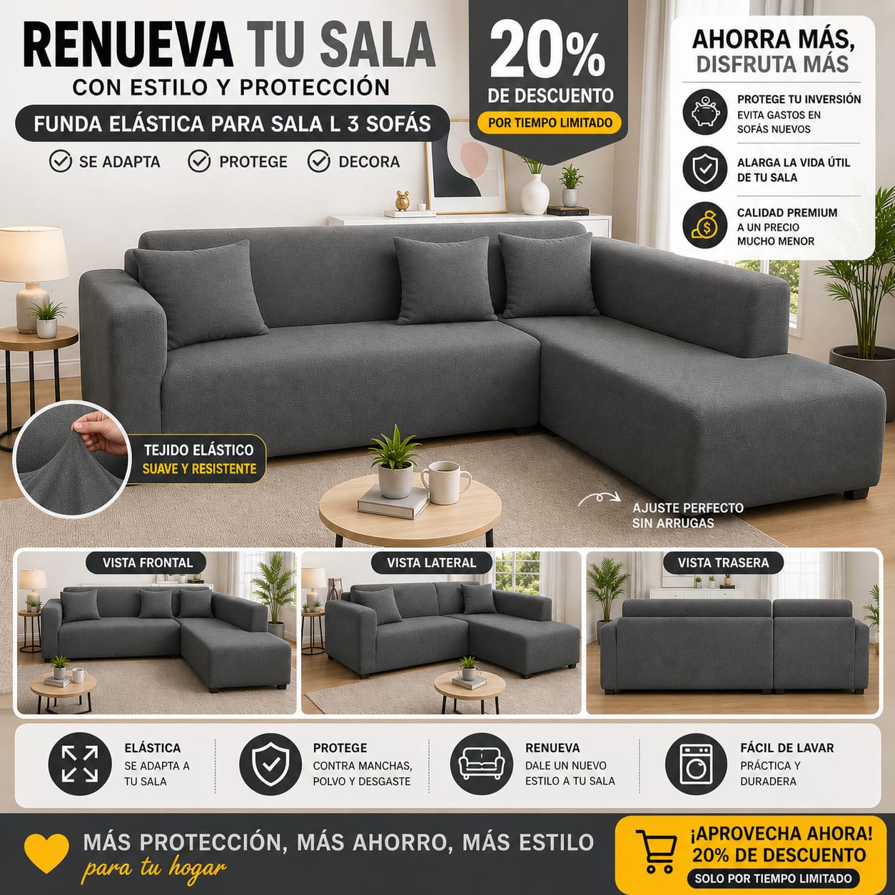 FUNDA PREMIUM AJUSTABLE PARA SOFA  20% DE DESCUENTO ⭐️⭐️⭐️⭐️⭐️