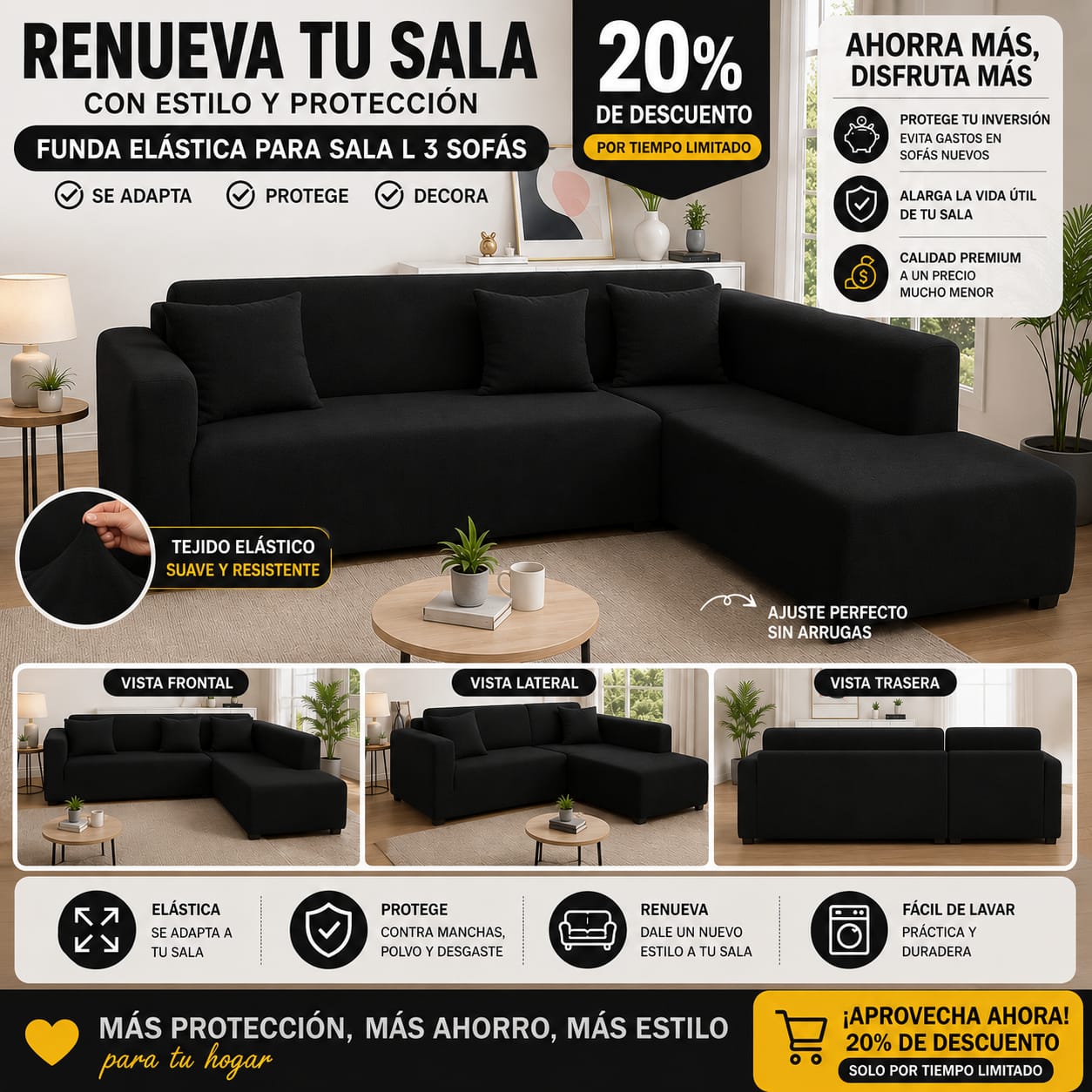 FUNDA PREMIUM AJUSTABLE PARA SOFA  20% DE DESCUENTO ⭐️⭐️⭐️⭐️⭐️