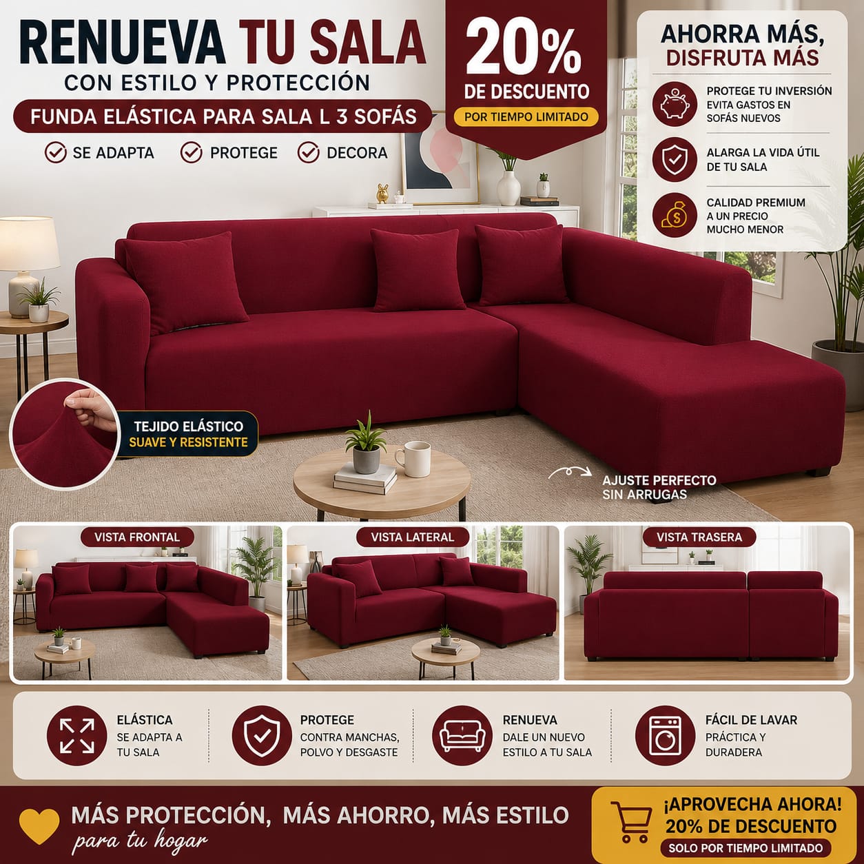 FUNDA PREMIUM AJUSTABLE PARA SOFA  20% DE DESCUENTO ⭐️⭐️⭐️⭐️⭐️