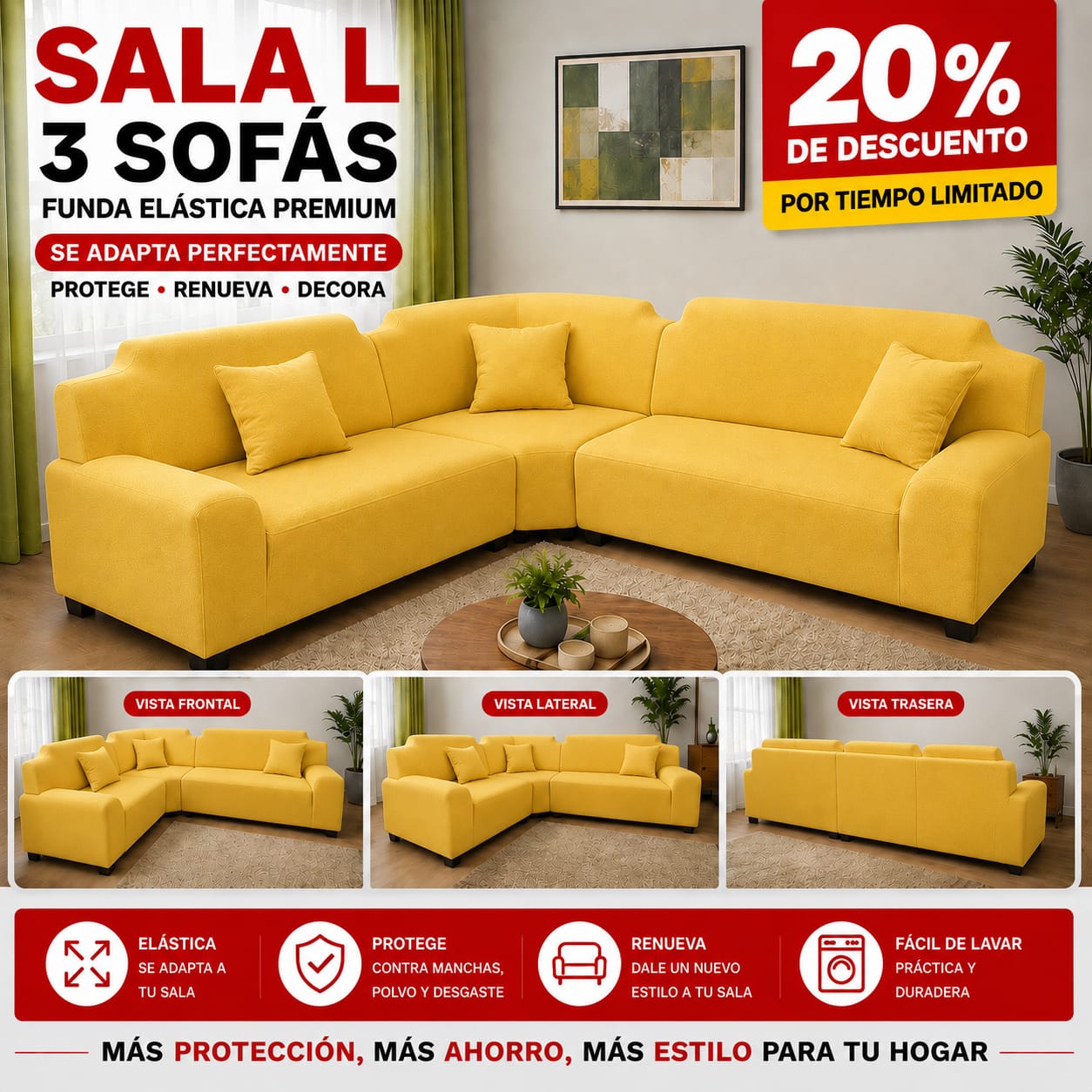 OFERTA EN FUNDAS AJUSTABLES PARA SOFA TIPO L 3 PIEZAS ⭐️⭐️⭐️⭐️⭐️5/5