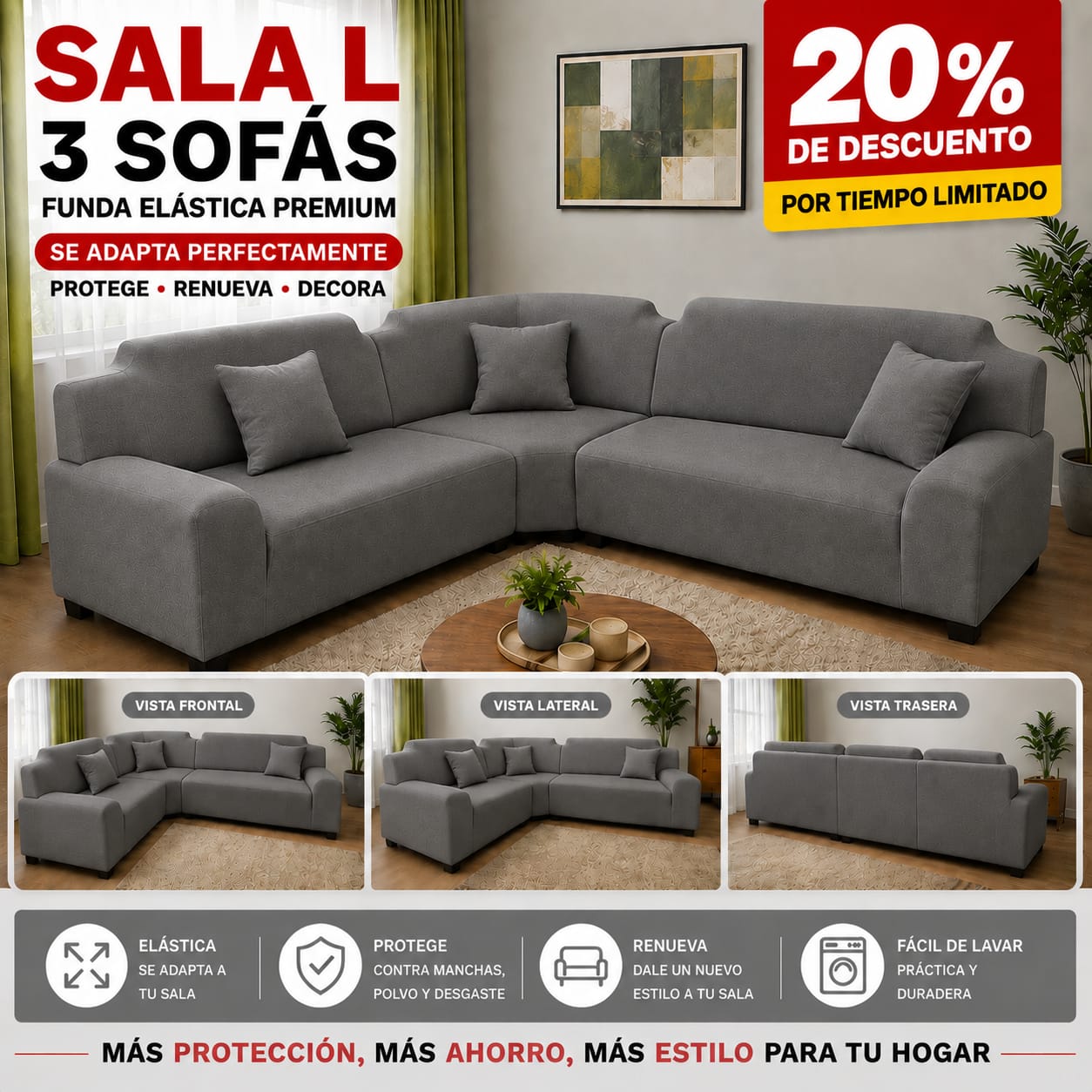 OFERTA EN FUNDAS AJUSTABLES PARA SOFA TIPO L 3 PIEZAS ⭐️⭐️⭐️⭐️⭐️5/5