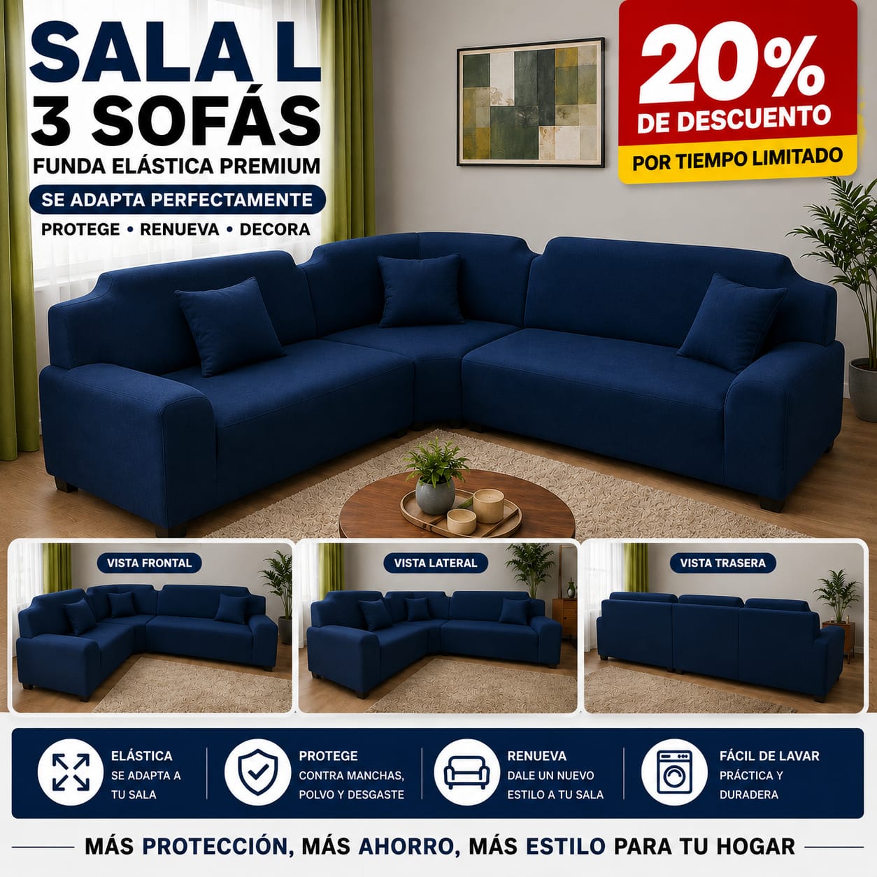 OFERTA EN FUNDAS AJUSTABLES PARA SOFA TIPO L 3 PIEZAS ⭐️⭐️⭐️⭐️⭐️5/5