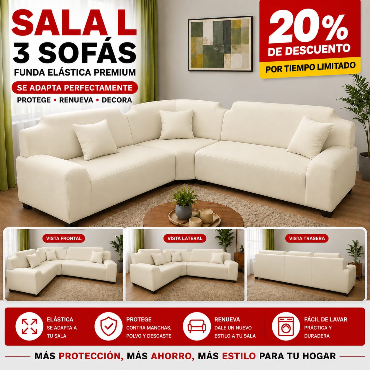 FUNDA PREMIUM AJUSTABLE PARA SOFA  20% DE DESCUENTO ⭐️⭐️⭐️⭐️⭐️