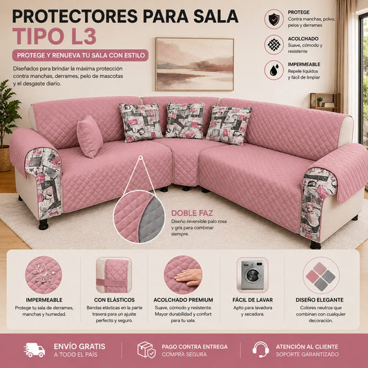 PROTECTOR PARA SOFA DOBLE FAZ REVERSIBLE TIPO L 3 SOFAS⭐️⭐️⭐️⭐️⭐️5/5