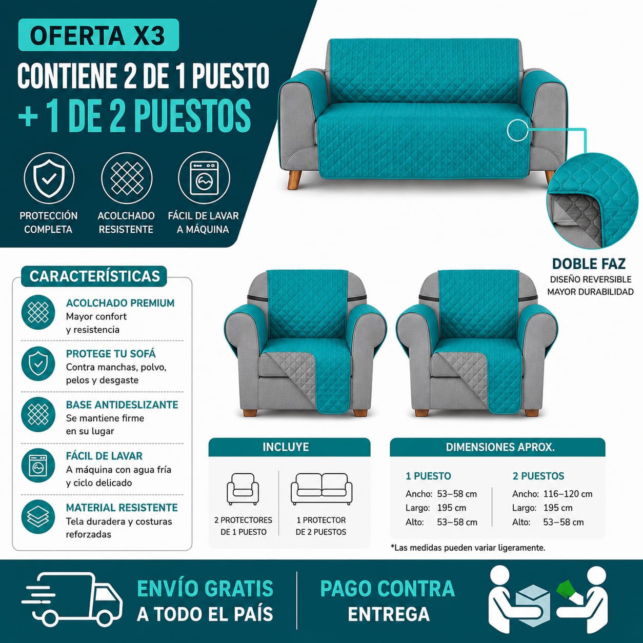 Protectores PREMIUM acolchados  para sofás  ⭐️⭐️⭐️⭐️⭐5/5