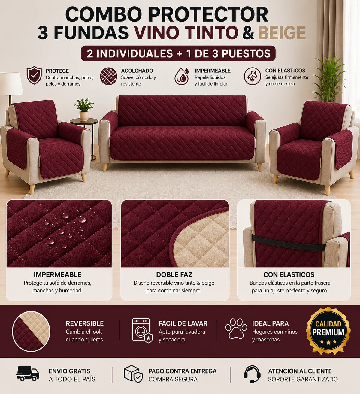 Protectores PREMIUM acolchados  para sofás  ⭐️⭐️⭐️⭐️⭐5/5