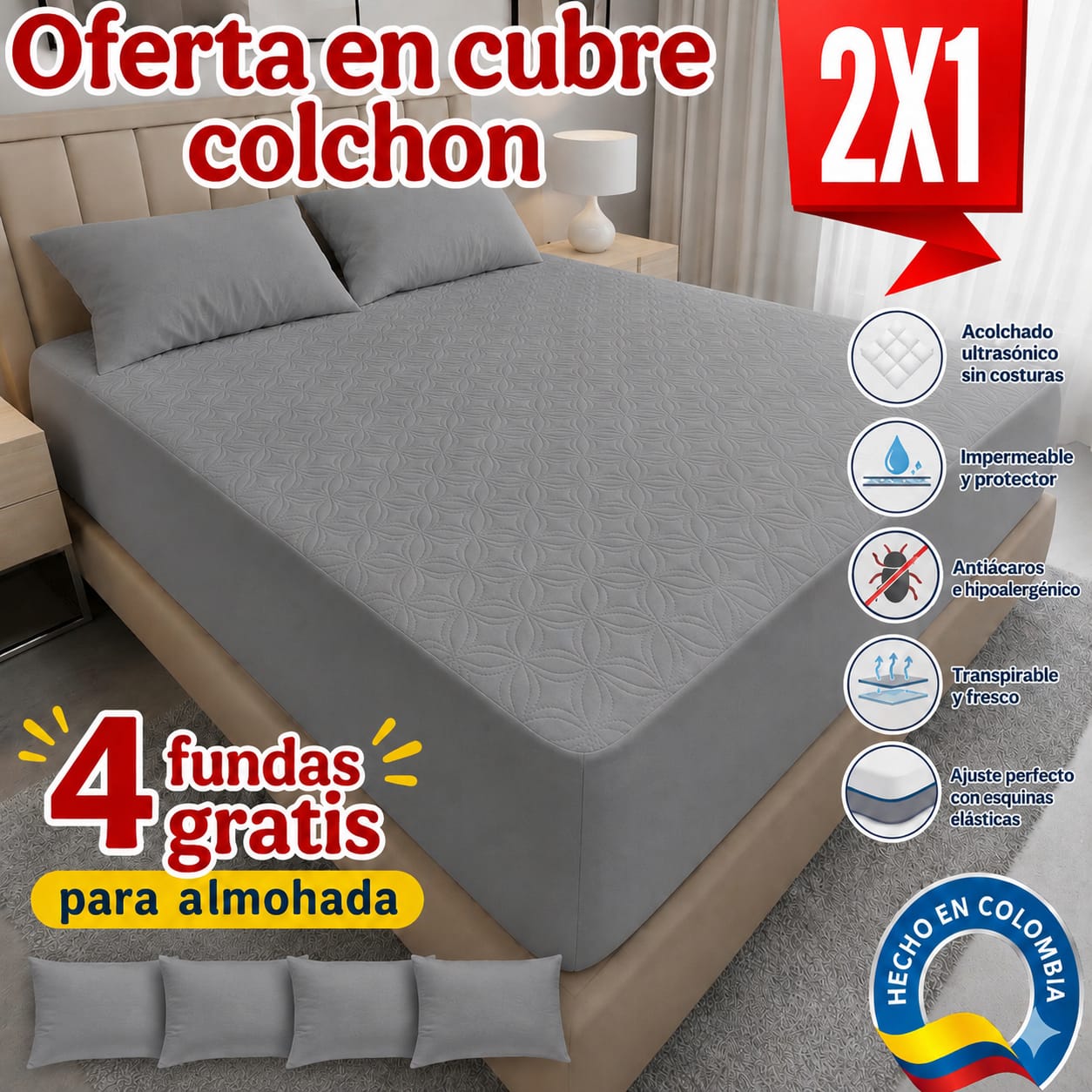 CUBRE COLCHON ACOLCHADO PAGUE 1 LLEVE 2+ 4 fundas de almohada.