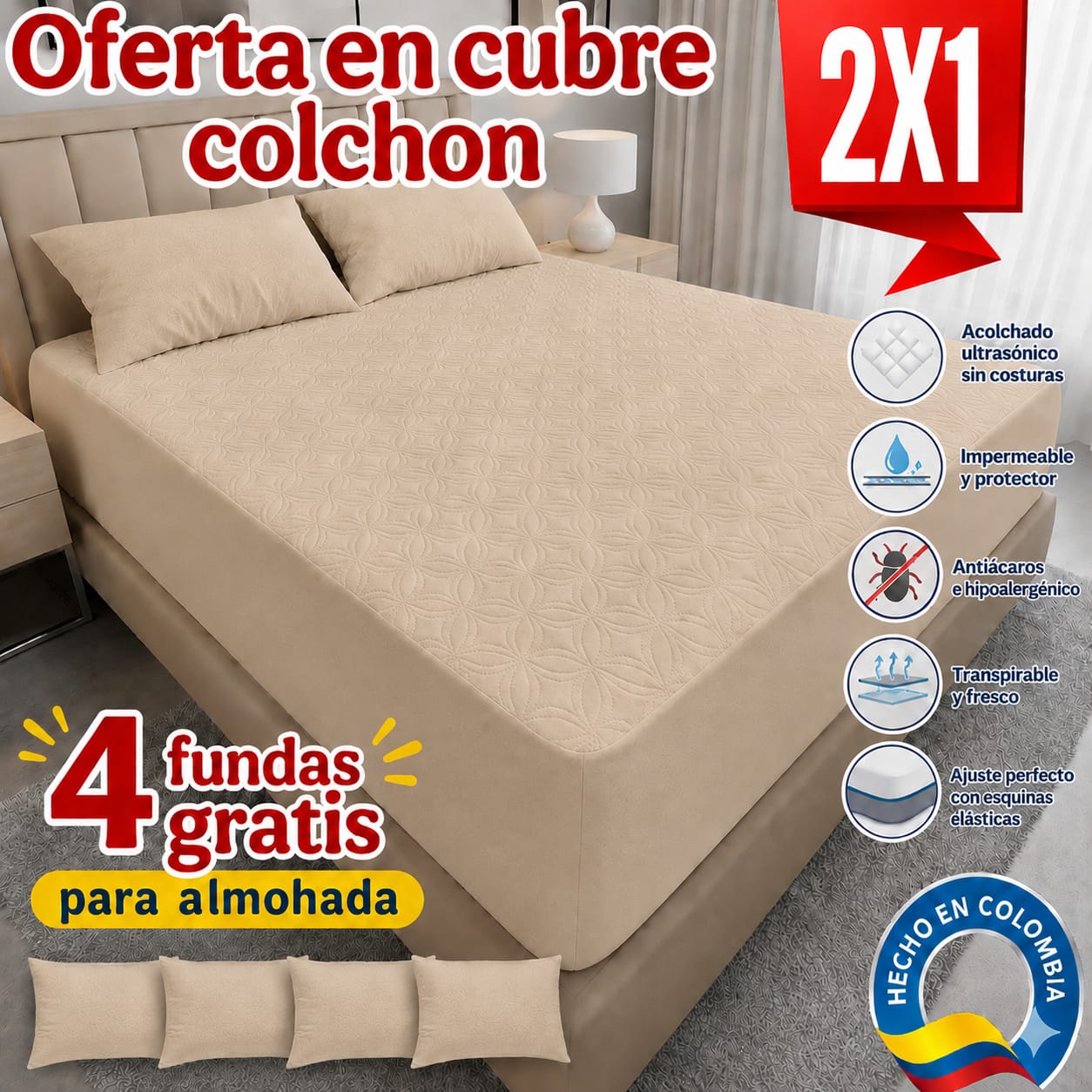 CUBRE COLCHON ACOLCHADO PAGUE 1 LLEVE 2+ 4 fundas de almohada.