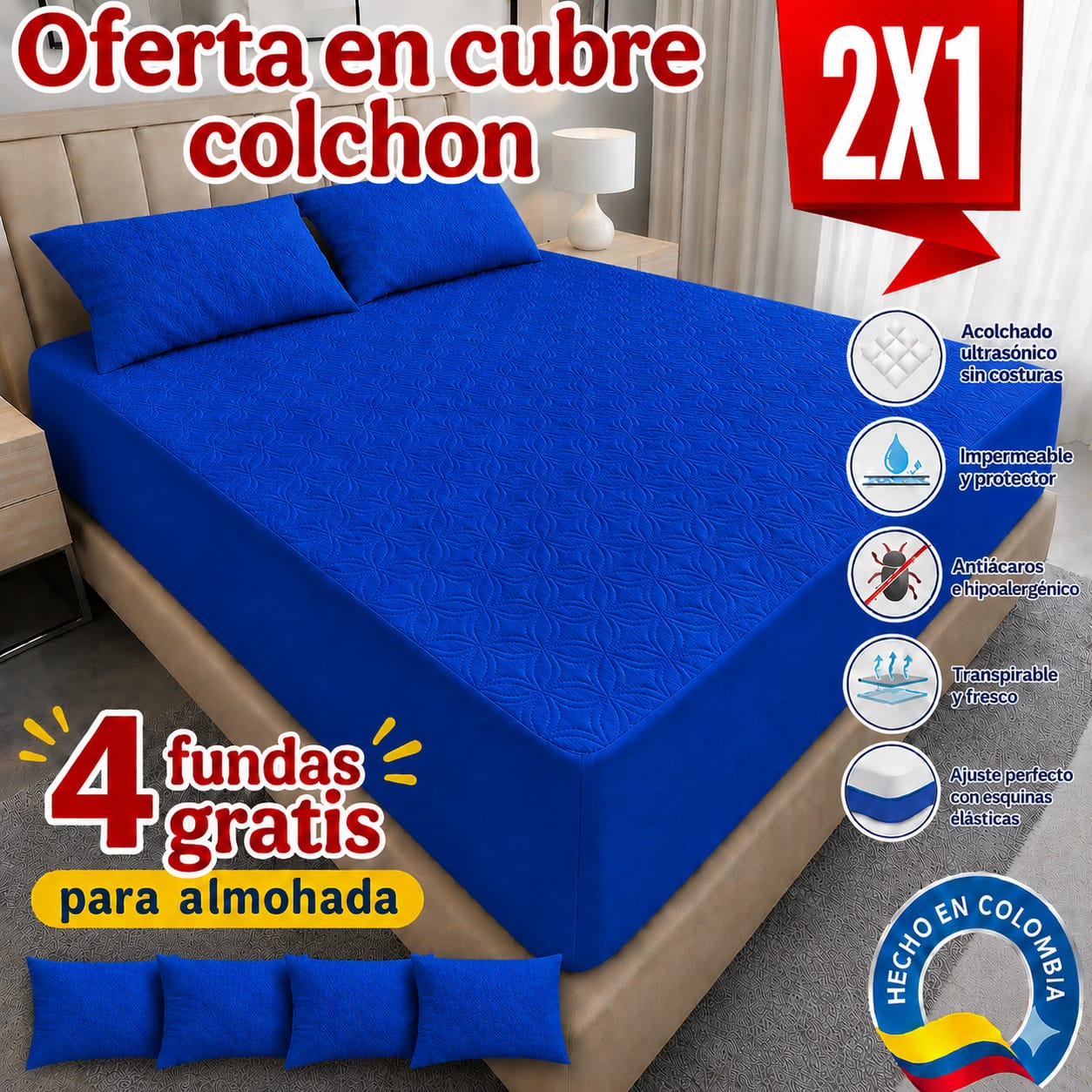 CUBRE COLCHON ACOLCHADO PAGUE 1 LLEVE 2+ 4 fundas de almohada.