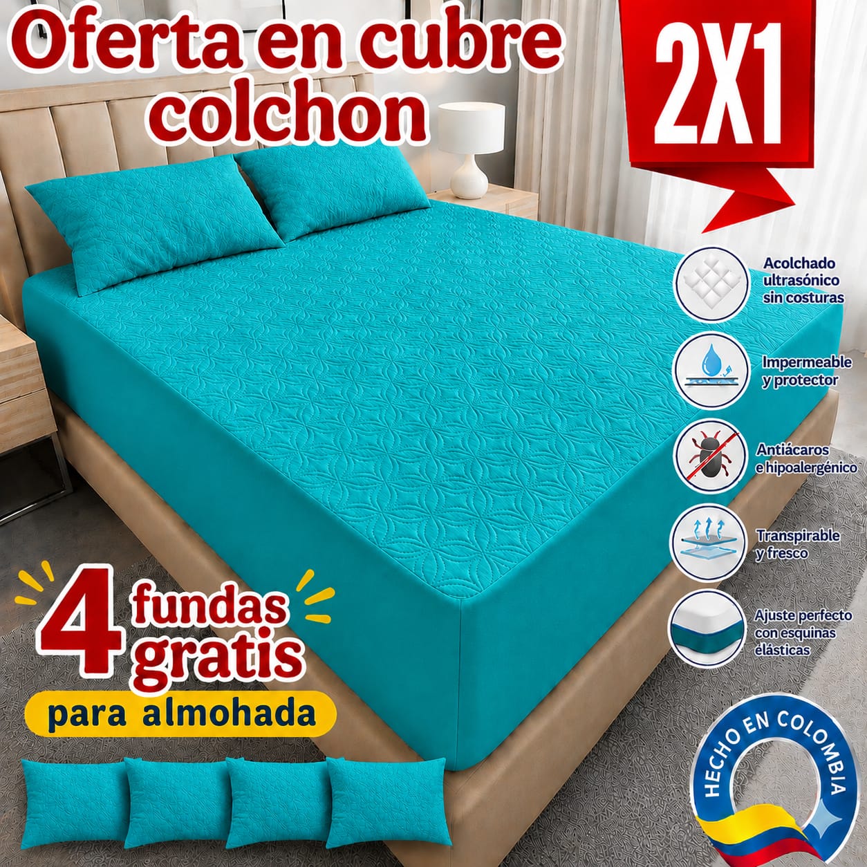 CUBRE COLCHON ACOLCHADO PAGUE 1 LLEVE 2+ 4 fundas de almohada.