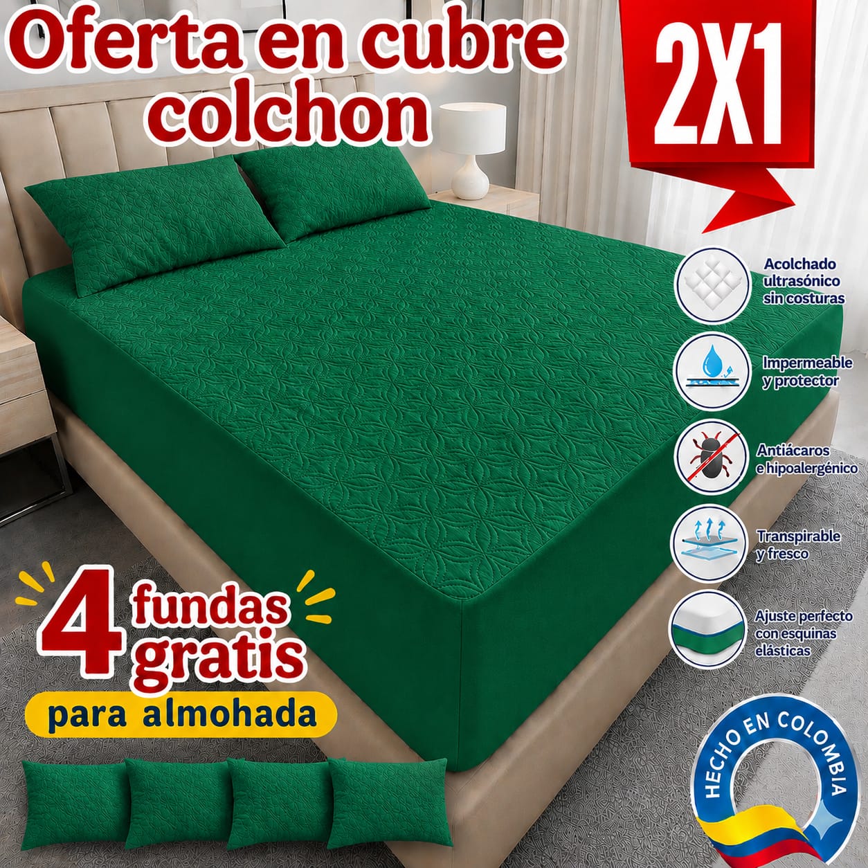 CUBRE COLCHON ACOLCHADO PAGUE 1 LLEVE 2+ 4 fundas de almohada.