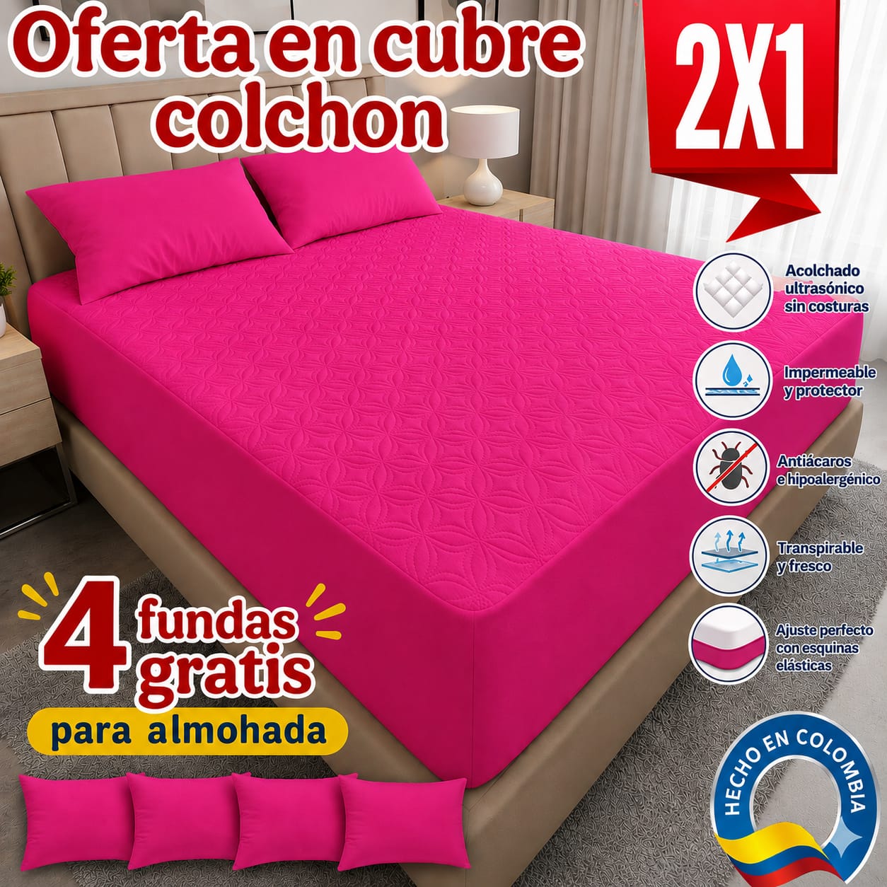 CUBRE COLCHON ACOLCHADO PAGUE 1 LLEVE 2+ 4 fundas de almohada.