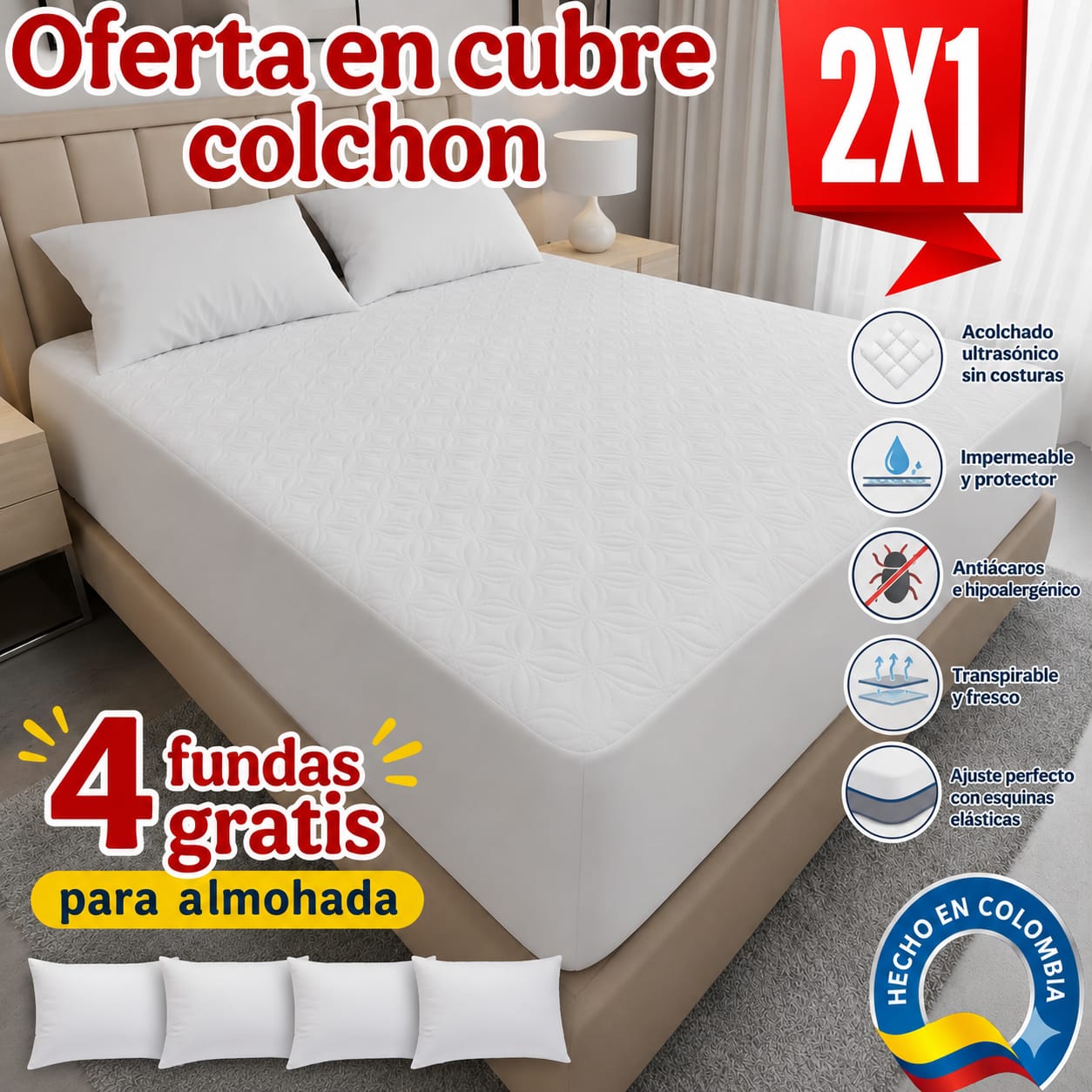 CUBRE COLCHON ACOLCHADO PAGUE 1 LLEVE 2+ 4 fundas de almohada.