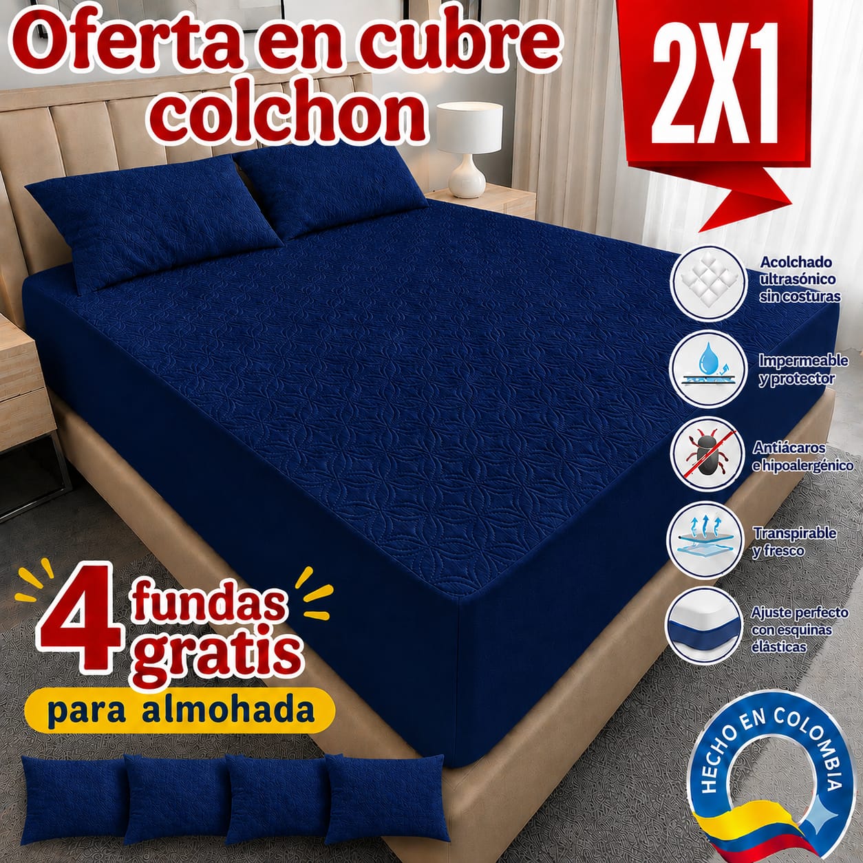 CUBRE COLCHON ACOLCHADO PAGUE 1 LLEVE 2+ 4 fundas de almohada.