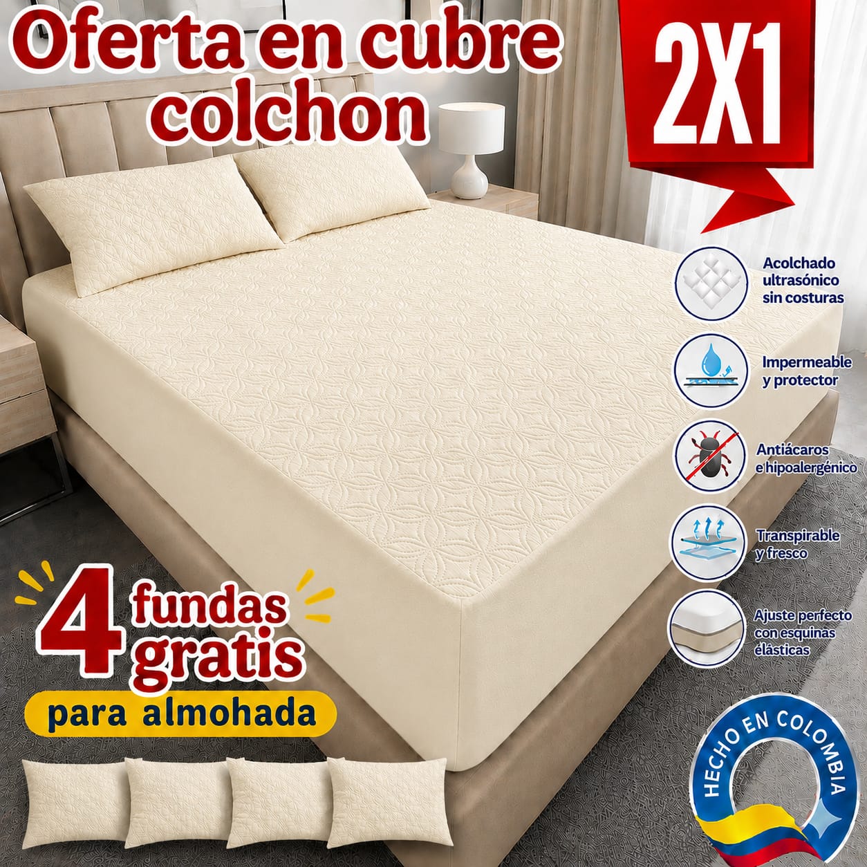 CUBRE COLCHON ACOLCHADO PAGUE 1 LLEVE 2+ 4 fundas de almohada.
