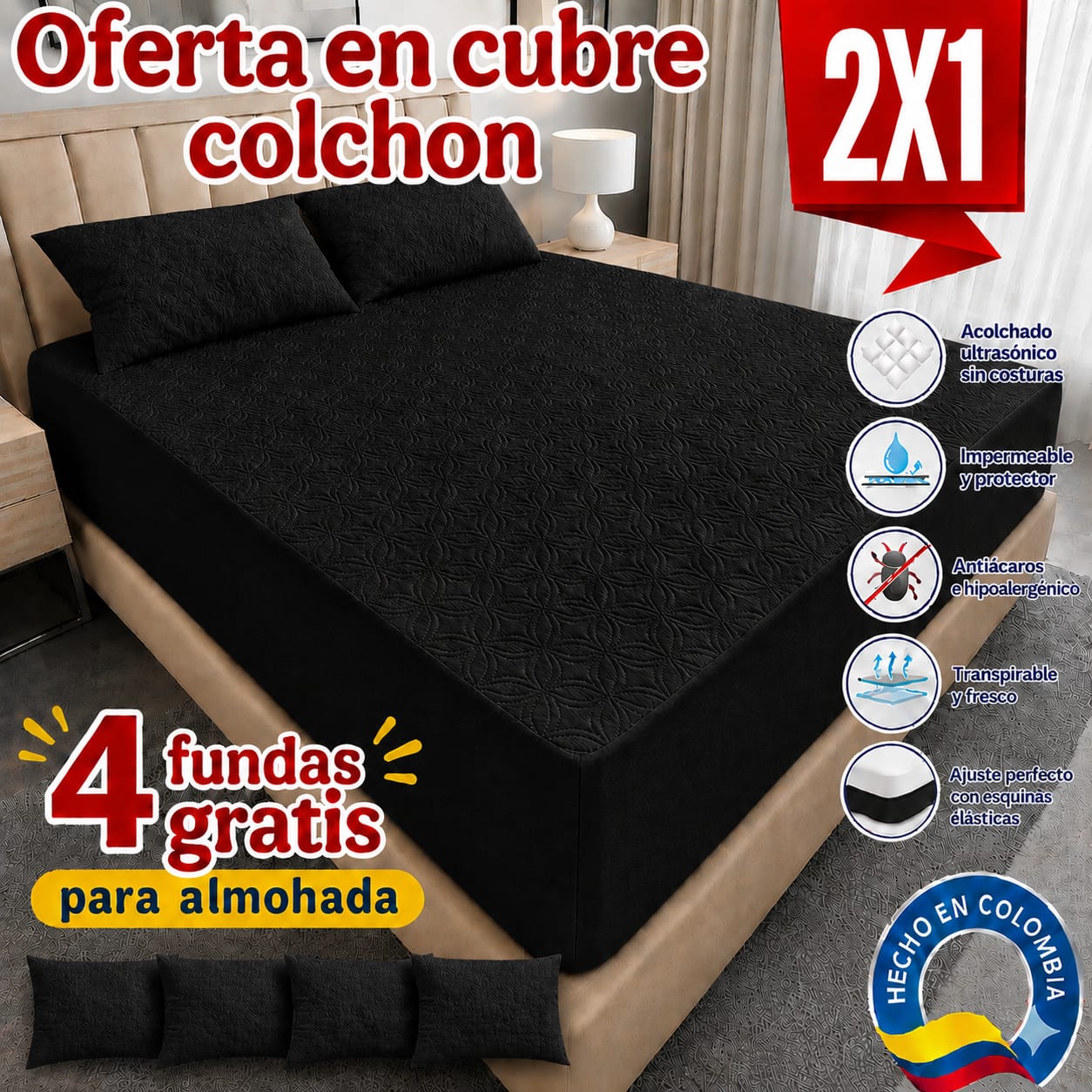 CUBRE COLCHON ACOLCHADO PAGUE 1 LLEVE 2+ 4 fundas de almohada.