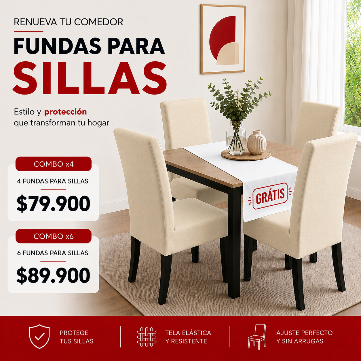 OF. FUNDAS AJUSTABLES PARA SILLAS + CENTRO DE MESA.  5/5⭐️⭐️⭐️⭐️⭐️