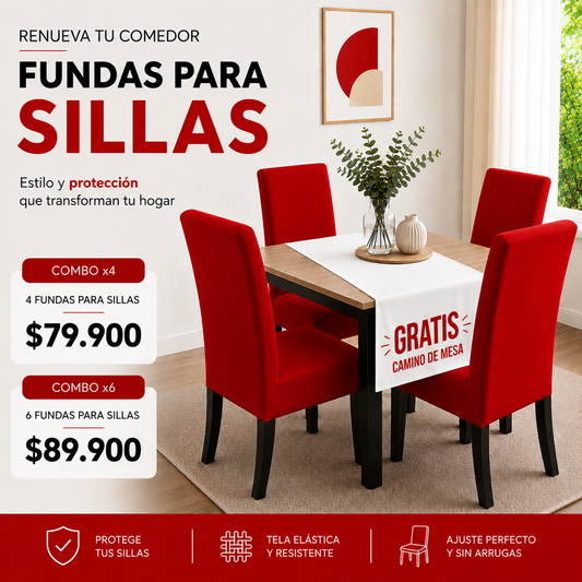 OF. FUNDAS AJUSTABLES PARA SILLAS + CENTRO DE MESA.  5/5⭐️⭐️⭐️⭐️⭐️