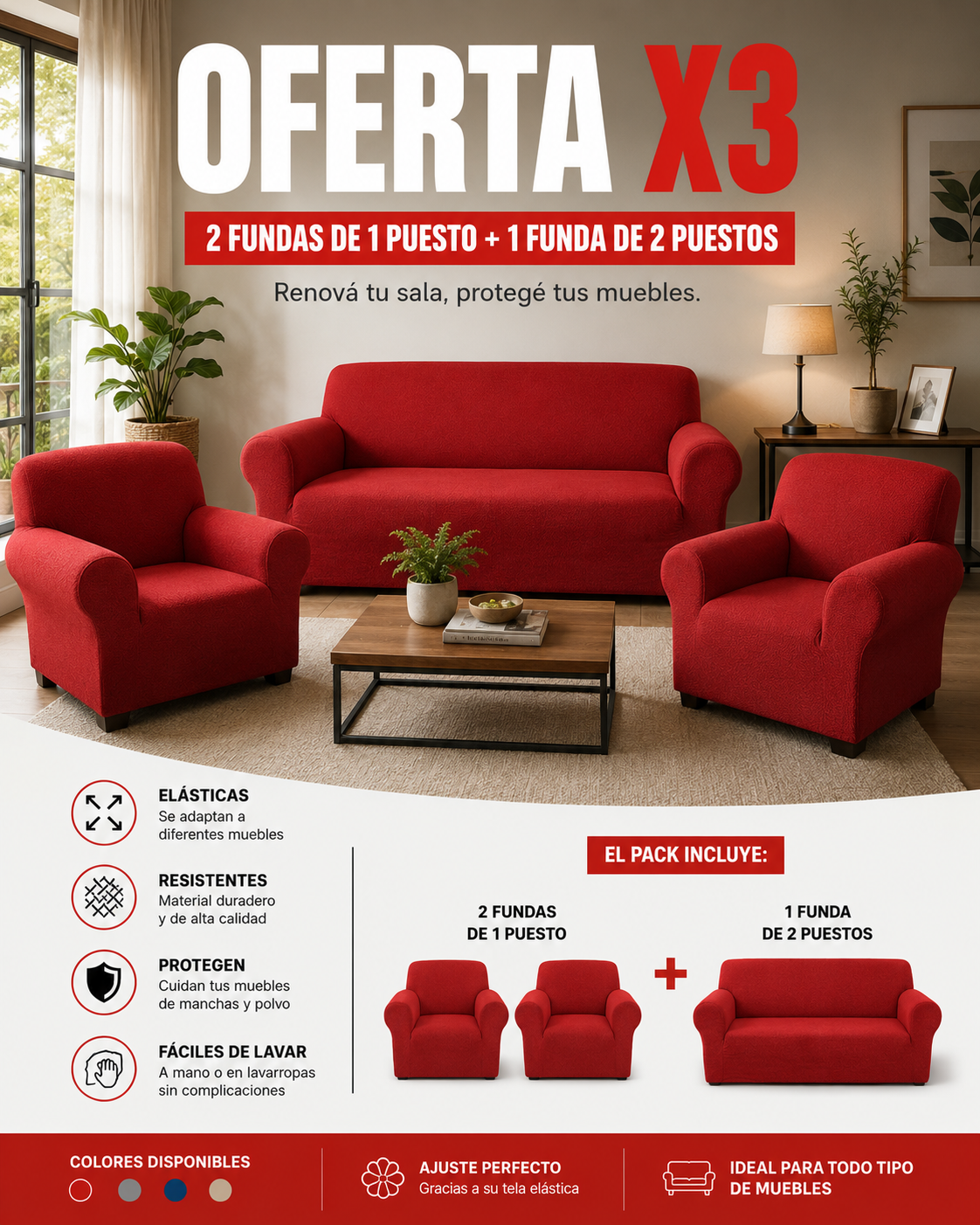 OFERTA X 3 ( 2UND DE 1 PUESTO Y 1 UND DE 2 PUESTOS)