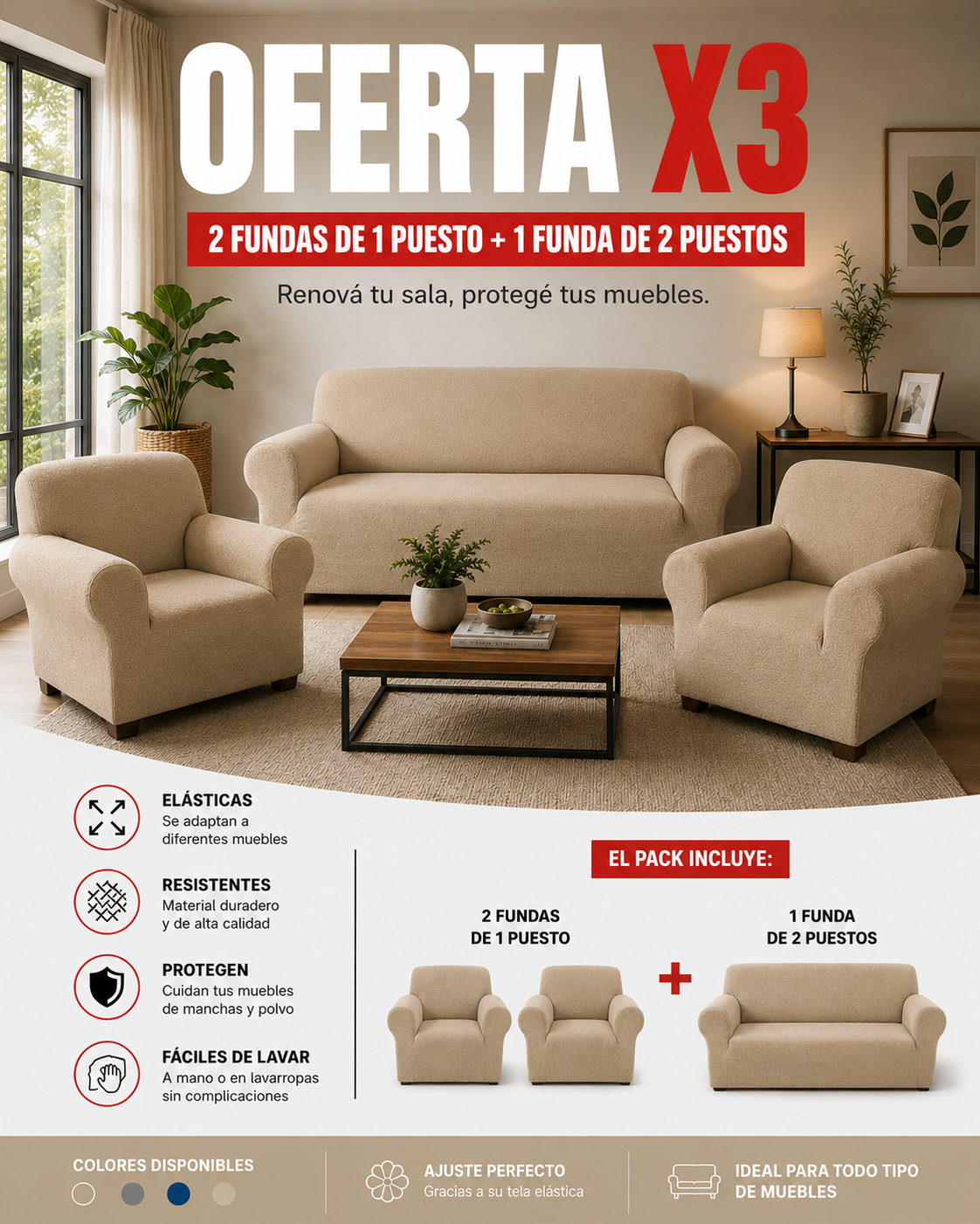 OFERTA X 3 ( 2UND DE 1 PUESTO Y 1 UND DE 2 PUESTOS)